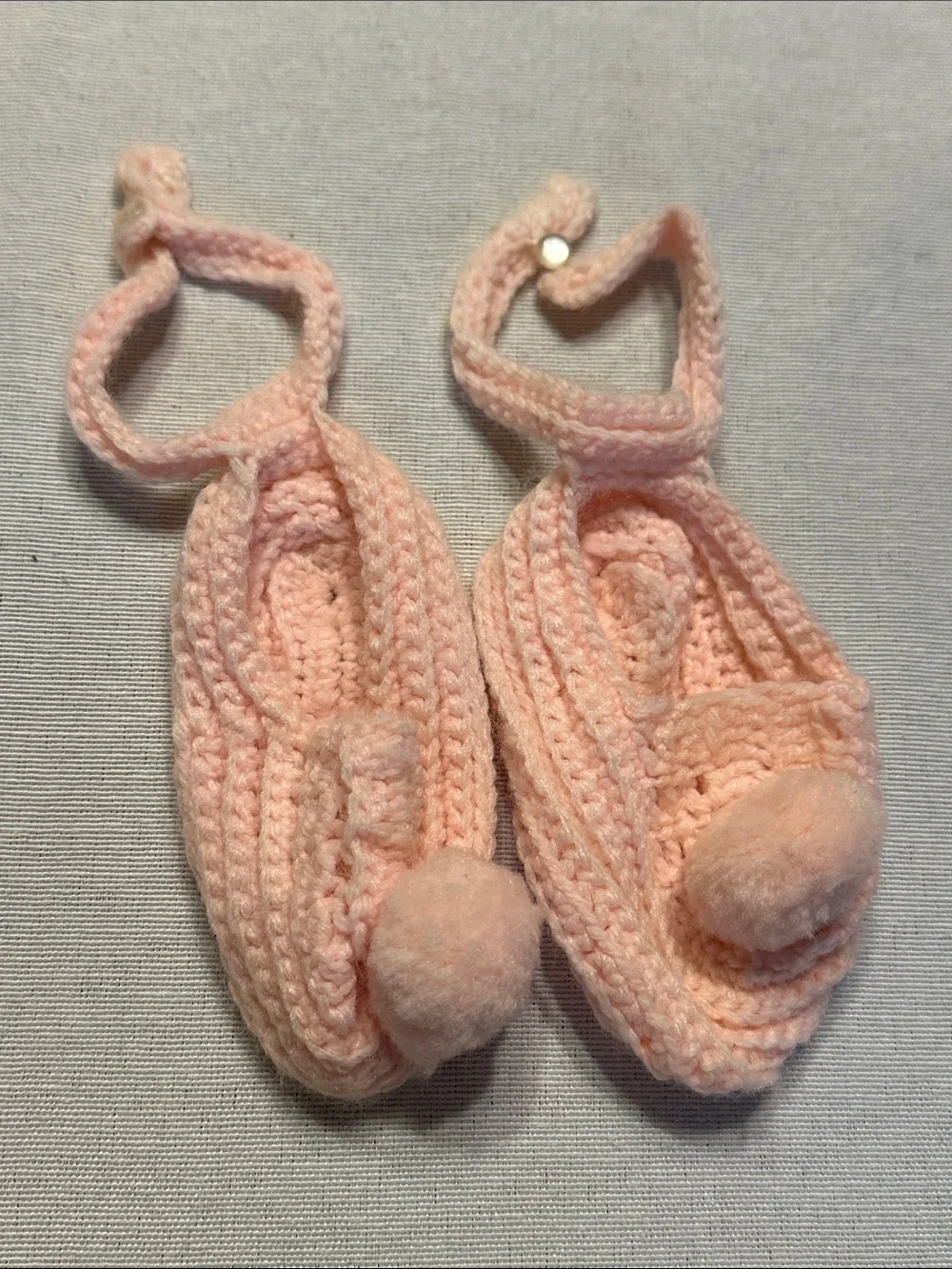 Baby or Doll Pink Crochet Pom-Pom Slippers
